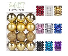 Emopeak 24 Stück Weihnachtskugeln Ornamente für Weihnachten Weihnachtsbaum – 4 Stil bruchsicher Weihnachtsbaum-Dekorationen Hängende Ball für Urlaub Hochzeit Party Dekoration 1.6/4.2CM Gold