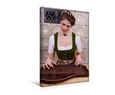 Calvendo Premium Textil-Leinwand 30 cm x 45 cm hoch, Frau mit Zither | Wandbild, Bild auf Keilrahmen, Fertigbild auf echter Leinwand, Leinwanddruck Menschen Menschen