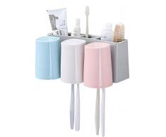 VECU Zahnbürstenhalter zur Wandmontage, Zahnbürstenhalter ohne Bohren, zum Aufhängen von Klebezahnbürsten, Organizer mit Becher für die Familie 3 Cup