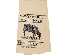 VHC Brands Farmhouse Housewarming Tabletop Kitchen Sawyer Mill Cow Fabric Loop Cotton Stenciled Muslin Nature Print Küchentuch, Baumwolle, Antique Creme White