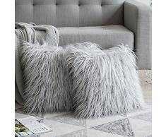 MIULEE Deko New Luxury Serie Merino Style Grün Fell Überwurf Kissen Fall Kissenbezug für Sofa Schlafzimmer Auto 18x18,Set of 2 Fur Light Grey