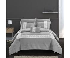Chic Home Titian 8-teiliges Schmusetuch, Hotel-Kollektion, sechseckig, geprägtes Paisley-Muster, Bett in Einer Tasche, dekorative Kissenbezüge Queen grau