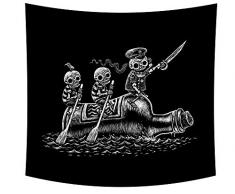 Tapisserie Wand Kunst Skelette Meer Reise Piraten Sailors WAMIKA Funny Skull Wandteppichen Home Decor für Schlafzimmer oder Wohnzimmer Schlafzimmer Hippie Bohemian Tapisserie Schwarz und Weiß 129,5 cm × 149,9 cm