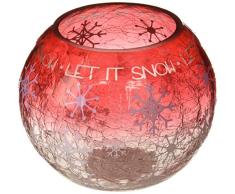 Pavillon – Weihnachten Schneeflocke Gemustert rot getönt Ombre Crackled Glas Teelichthalter 12,7 cm rund – Let it Snow