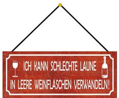 Schatzmix Wein Flasche leer Trinken Metallschild 27x10 cm Wanddeko mit Kordel Blechschild, Blech, Mehrfarbig