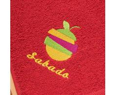 San Carlos Wochenzeitschrift Obst Samstag Küchentuch Frottee, Bestickt, Baumwolle, Rot, 50 x 50 x 2 cm