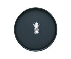 Kraftware Rundes Serviertablett Ananas, schwarz/blau, 35,6 cm