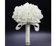 2017 Romantische Hochzeit Braut hält Blumenstrauß Rosen mit Kristall Diamant Künstliche Schaumstoff Farbmuster Flower Bouquet elfenbeinfarben