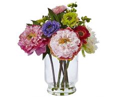 Nearly Natural Fast Natur Pfingstrose und Mum in Glasvase, andere