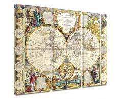 Artwall Kunstdruck auf Leinwand Samuel Dunn Mappe Monde Carte Steckern de la Terre dressee 3-teilig Galerie verpackt Leinwandbild 18x42