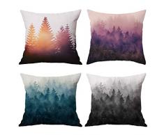 Hidecor Dekorative Überwurf-Kissenbezüge für den Sommer, Kaktus, Ananas, Katze, Baumwolle, Leinen, für den Außenbereich, für Couch/Bett, Sofa, Terrasse, Auto, 45,7 x 45,7 cm, 4er-Set Forest Trees