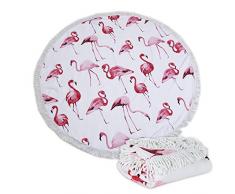 Polly Haus groß Rund Strandtuch Decke mit Quasten Ultra Soft Super Wasser absorbierenden Handtuch 149,9 cm über Multifunktions-Decke Zwecke, Waschen Maschine Einfach Waschen 23 Flamingo