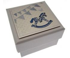 WHITE COTTON CARDS Geschenkbox Mini, Motiv: Schaukelpferd und Wimpelkette, Blau