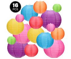 Kohree 16 bunte Hängelampen, chinesische japanische Dekorative Papierball-Laternen Lichter Partydekoration für Garten Weihnachten Geburtstag Hochzeit Babyparty Größe von 10,2 cm 15,2 cm 20,3 cm 25,4 cm