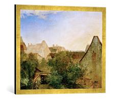 Gerahmtes Bild von Adalbert Stifter Blick über Wiener Vorstadthäuser und Gärten (Beatrixgasse), Kunstdruck im hochwertigen handgefertigten Bilder-Rahmen, 70x50 cm, Gold Raya