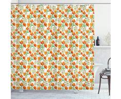 Tropische Dusche Vorhang von ambesonne, im Grunge-Style Vibrant Palmen Silhouette Paradies mit Funky Retro Graphic, Stoff Badezimmer Decor Set mit Haken, Ringelblume Blaugrün Weiß, Textil, Multi 15, 69W x 84L