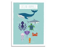 Kindred Sol Collective Kinder Poster Underwater Kunstdruck, Wal, Wand-Kunst für Kinder, Kinderzimmer Wandtattoo Kunst, ocean Decor, Kid s World Map, Kinder Room Decor, ocean Kinderzimmer 11x14 Ocean Animals