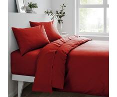 Sleepdown Spannbetttuch für Einzelbett, Poly-Baumwolle, Rot