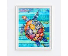 Meeresschildkröte Honu (Peace & Langlebigkeit) von Danny Phillips Kunstdruck, ungerahmt, hawaiische Strand-Küsten-Ozean Meer Wanddekor, Kinder Kinderzimmer, Wasser Sommer Geschenk 8 x 10 Zoll- Blau