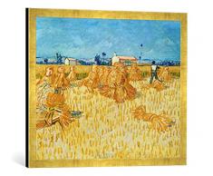 Gerahmtes Bild von Vincent Van Gogh Ernte in der Provence, Kunstdruck im hochwertigen handgefertigten Bilder-Rahmen, 70x50 cm, Gold Raya