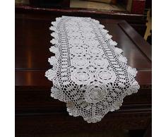 Damanni Tischläufer mit Spitze, oval, Baumwolle, handgefertigt, 38,1 x 68,6 cm Garten 15x51 Inch weiß