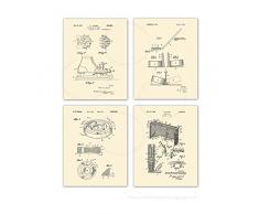 Gnosis Picture Archive Eishockey Patente Art Prints Set von 4 20,3 x 25,4 cm Creme Beige gerahmt Kunstdrucke Jungen Eishockey Kinderzimmer Wanddekoration