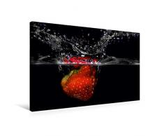 Premium Textil-Leinwand 75 x 50 cm Quer-Format Erdbeere Wasser | Wandbild, HD-Bild auf Keilrahmen, Fertigbild auf hochwertigem Vlies, Leinwanddruck von Früchtefreund