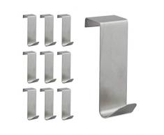 Relaxdays Türhaken, 10er Set, zum Einhängen, Kleiderhaken für Tür & Schrank, Haken für 2 cm Türfalz, Edelstahl, Silber, 10 Stück
