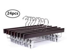 Amber Home Kleiderbügel aus Holz, massives Gugertree mit 2 verstellbaren Clips 24 walnuss