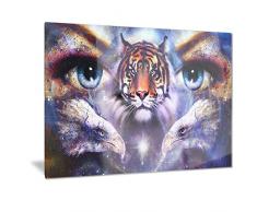 Art-design Designart MT7194 Wandbild, Motiv Tiger mit Frauenaugen, Metall, 48 x 28 cm, 4-teilig Abstrakt 28x12