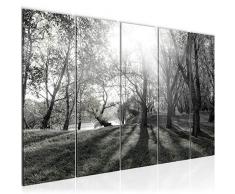 Bilder Wald Landschaft Wandbild 200 x 80 cm Vlies - Leinwand Bild XXL Format Wandbilder Wohnzimmer Wohnung Deko Kunstdrucke Grau 5 Teilig - MADE IN GERMANY - Fertig zum Aufhängen 608455c