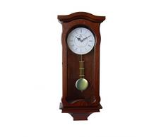 Verona Classic Wood Pendel Wanduhr mit Glas Front – Elegant & Deko Holz Uhr mit Dunkelbraun Finish – 59,7 x 24,8 x 12,1 cm – Quarzuhrwerk, batteriebetrieben & Leise