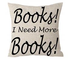 ASTIHN Kissenbezug mit Aufschrift „Books I Need More Book“, inspirierendes Motto, Baumwolle, Leinen, für Zuhause, Stuhl, Büro, dekorativ, quadratisch, 45,7 x 45,7 cm