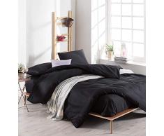 EnLora Home Bettwäsche-Set für Doppelbett, Schwarz, 200 x 220 cm, 4 Stück