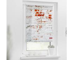 Lichtblick Rollo Klemmfix, 60 x 150 cm mit Motiv Mauer - Weiß Rot Montage ohne Bohren, moderner Sicht-und Sonnenschutz, Motivrollo, lichtdurchlässig & Blickdicht
