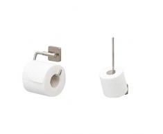 Tiger Onu Toilettenpapierhalter ohne Deckel, Edelstahl gebürstet, 13 x 8,8 x 3,5 cm + Onu Reserverollenhalter, Edelstahl gebürstet, 4,8 x 26,4 x 9,4 cm