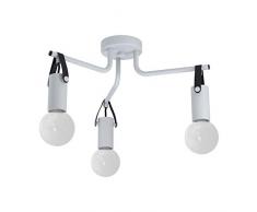 EGLO Deckenlampe Apricale, 3 flammige Deckenleuchte Industrial, Modern, Minimalismus, Wohnzimmerlampe aus Stahl und Leder, Küchenlampe, Flurlampe Decke in Hell-Grau, schwarz, E27 Fassung