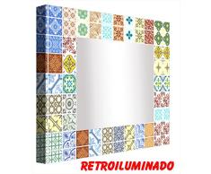 Ccretroiluminados Azulejo Portugues Kleine Badezimmer-Spiegel mit Licht, Acryl, Mehrfarbig, 60 x 60 x 5,3 cm