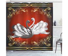 Animal Vorhang für die Dusche von ambesonne, schwarz und weiß Swan Paar Ornament Rahmen Romance Grace Tenderness Reinheit, Stoff Badezimmer Decor Set mit Haken, multicolor, Textil, Multi 1, 69W x 70L
