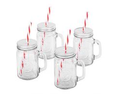 Mason Jar Tassen, mit Griff, Dose Deckel und Kunststoff Trinkhalme. 16 oz je. Old Fashion Trinken Gläser – 4 Stück. Von Premium Ampullen