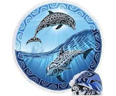 Dawhud Direct Strandtuch, Mikrofaser, rund, 152,4 cm Durchmesser, mit Fransen 60 Tribal Dolphins