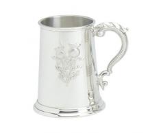 Edwin Blyde & Co 1 Pint Bierkrug mit massiven Basis aus Metall – geprägt kunstvollem Distel Design Szene und Georgischer Griff, Zinn