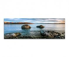 Panoramabild auf Leinwand und Keilrahmen 150x50cm Neuseeland Wasser Felsen Wolkenhimmel
