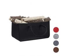 Relaxdays Kaminholztasche aus Filz, tragbarer Feuerholzkorb, faltbarer Zeitungshalter HxBxT: 25 x 25 x 50 cm, schwarz