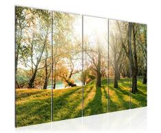 Bilder Wald Landschaft Wandbild 200 x 80 cm Vlies - Leinwand Bild XXL Format Wandbilder Wohnzimmer Wohnung Deko Kunstdrucke Grün 5 Teilig - MADE IN GERMANY - Fertig zum Aufhängen 608455b