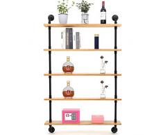 Yuanshikj Industrielle Wandmontage Eisen Rohr Regal Regal Regal Schweberegal Rustikal Heavy Duty Retro DIY Offen Bücherregal Aufbewahrung Büro 2Pc(5 Tier Hardware Only schwarz