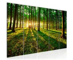 Bilder Wald Landschaft Wandbild 200 x 80 cm Vlies - Leinwand Bild XXL Format Wandbilder Wohnzimmer Wohnung Deko Kunstdrucke Grün 5 Teilig - MADE IN GERMANY - Fertig zum Aufhängen 605755b