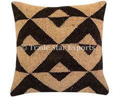 tradestar Kelim Kissenbezug 18 x 18, handgefertigt Kissen, Kelim Teppich Kissen, Indian Kissenbezug aus Jute, Vintage Kissen Fall, Ethnic Kissen 18X18 Inches Muster 7