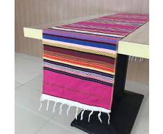Fowecelt mexikanische Serape-Tischläufer Tischdecke 35,6 x 213,4 cm für mexikanische Party, Hochzeit, Dekoration, Picknick, Esstisch, Fransen, Baumwolle, handgewebt Tischläufer 14×84 Rose