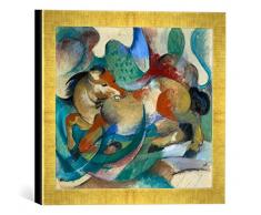 Gerahmtes Bild von Franz Marc Springendes Pferd, Kunstdruck im hochwertigen handgefertigten Bilder-Rahmen, 30x30 cm, Gold Raya
